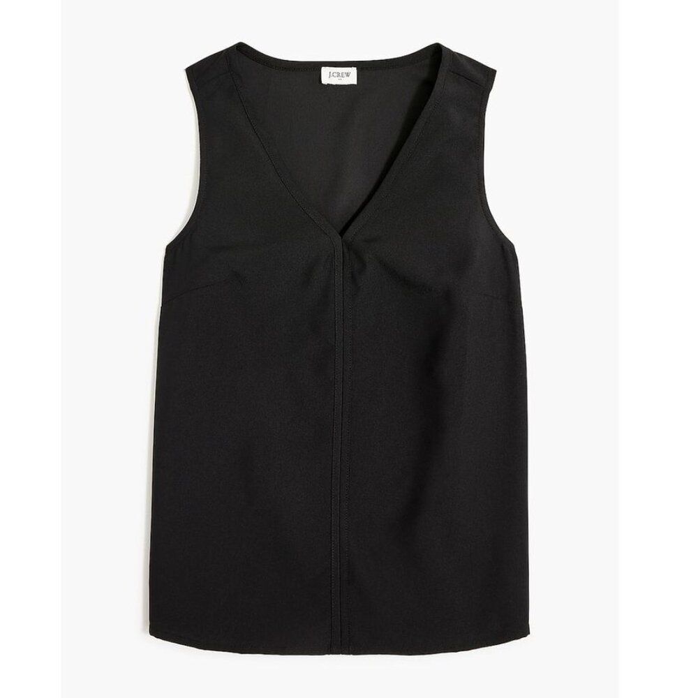 NWOT JCrew Sleeveless V Neck Crepe Shell Black Size Small Work Blouse Top